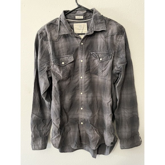 American Eagle Vintage Fit Pearl Snap Plaid Western Style Shirt Size Large Gray - Picture 1 of 5